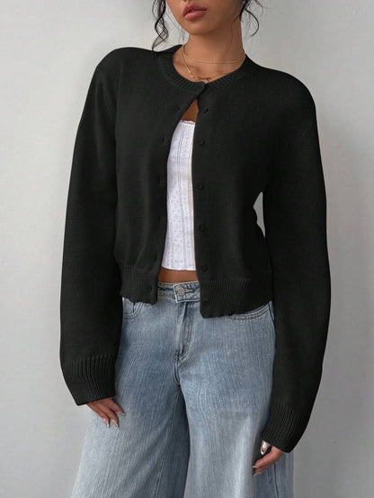 Women's Cropped Cardigan Sweater Button Front Long Sleeve