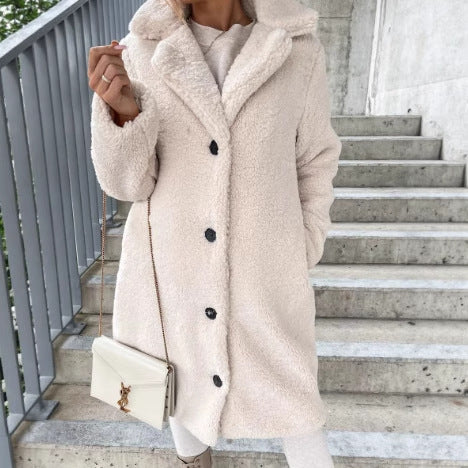 Womens Long Teddy Coat Faux Fur Winter Button Jacket