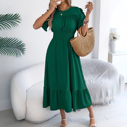 Ruffle Sleeve Smocked Waist Maxi Dress Casual Flowy