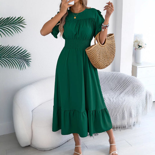 Ruffle Sleeve Smocked Waist Maxi Dress Casual Flowy