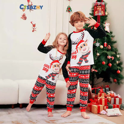 Christmas Deer Letter Striped Parent-child Dress Printed Christmas Pajamas