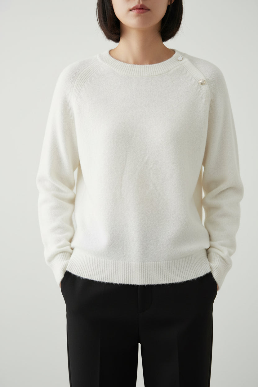 Women's Chenille Crewneck Sweater with Button Detail