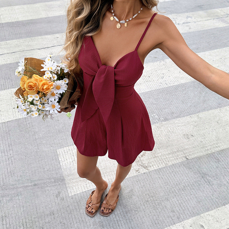 Bow Front Cami Romper Sexy Vacation Sleeveless Jumpsuit