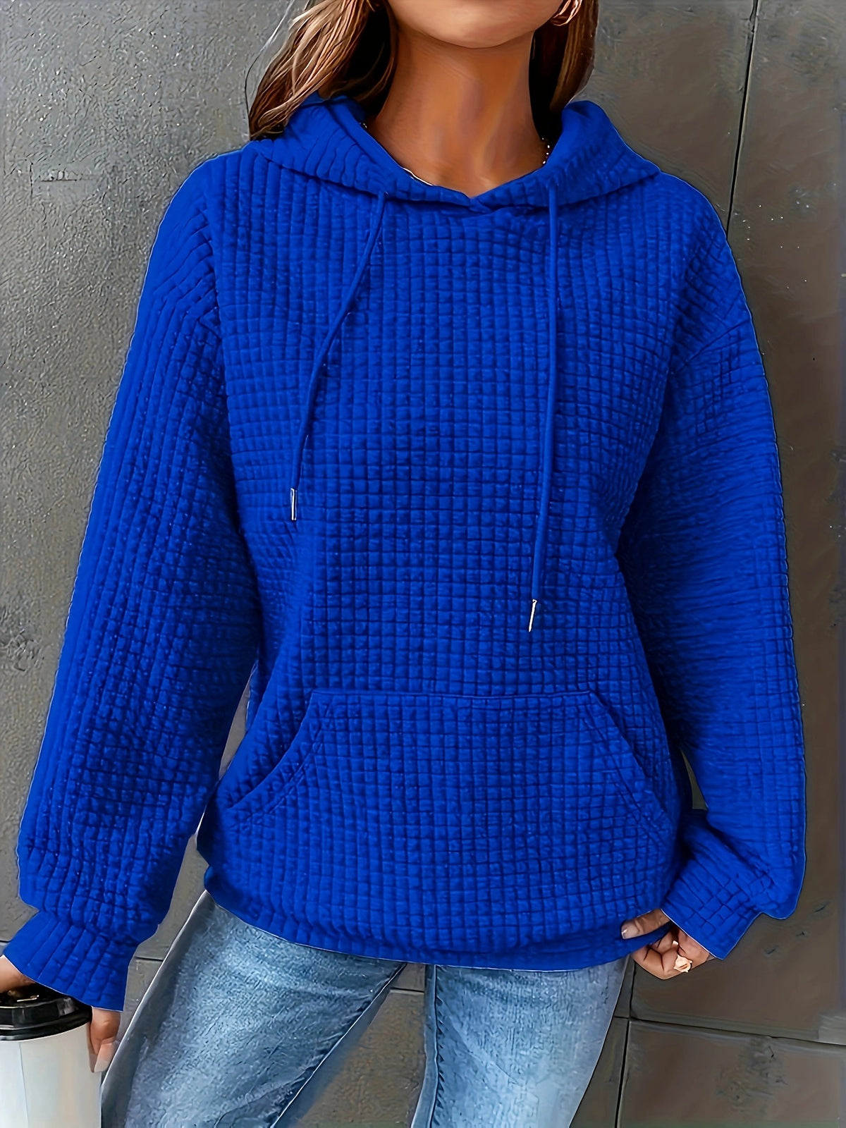 Women's Waffle Oversized Hoodie Casual Long Sleeve Pullover