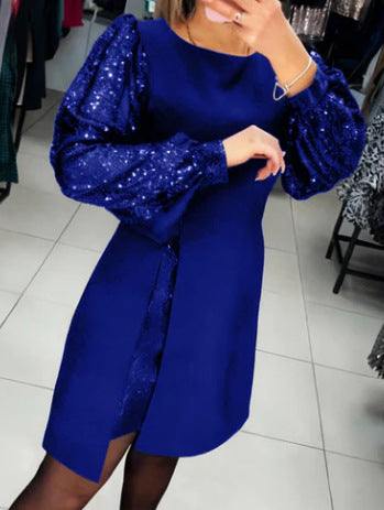 Sequin Puff Sleeve A-Line Party Mini Dress