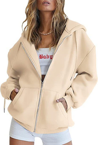 Women's Oversized Fleece Zip Up Hoodie Jacket