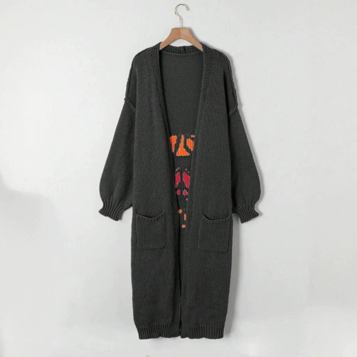 Oversized Open Front LOVE PEACE Maxi Knit Cardigan