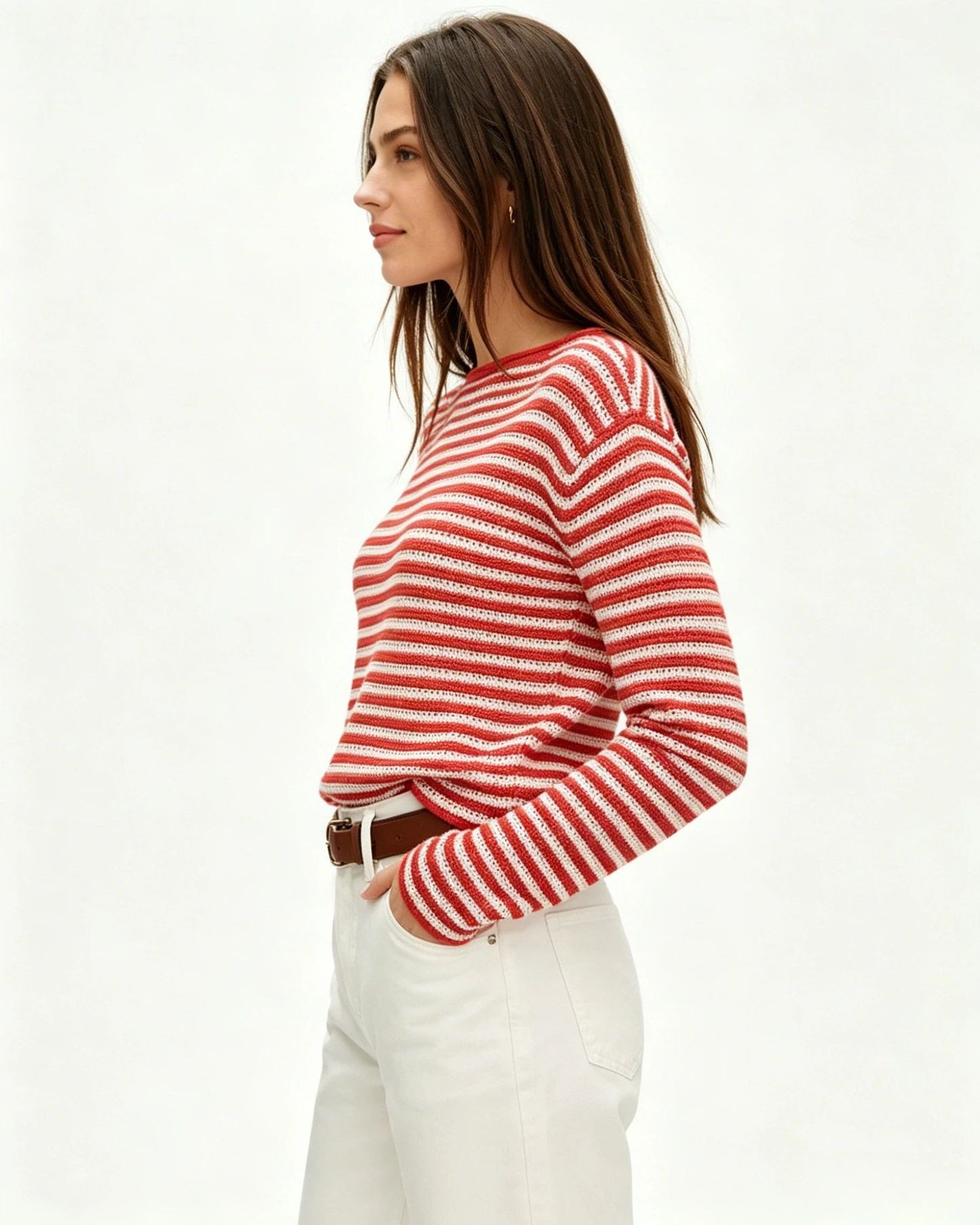 Striped Knit Sweater Round Neck Loose Pullover