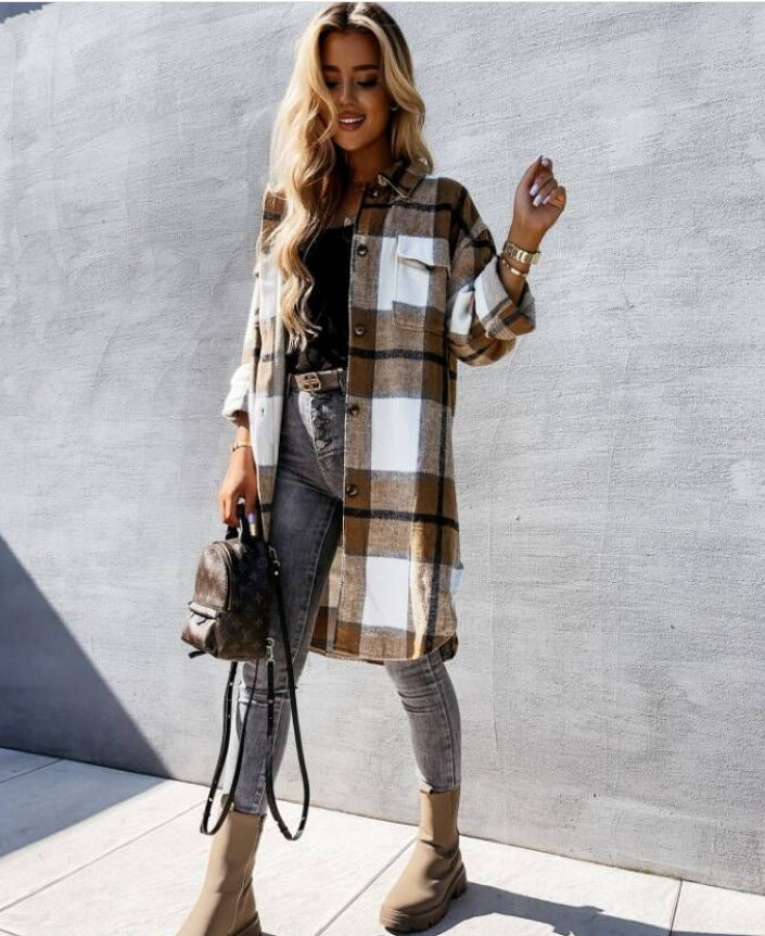 Women's Plaid Shacket Long Sleeve Button Down Shirt