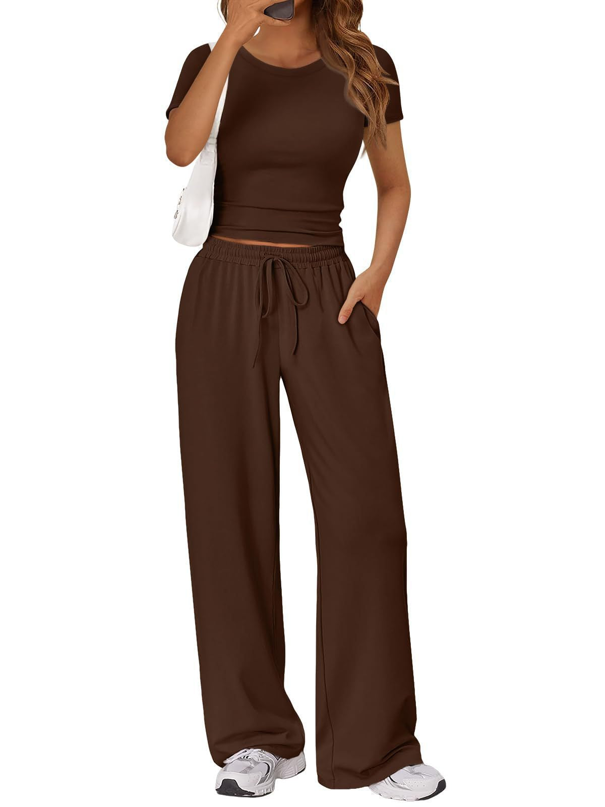 Crop Tee & Wide Leg Pants Lounge Set for Women