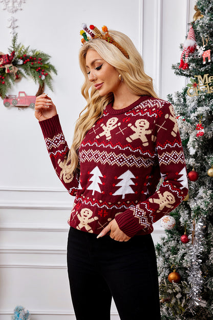 Gingerbread Christmas Sweater Crewneck Knit Pullover Top