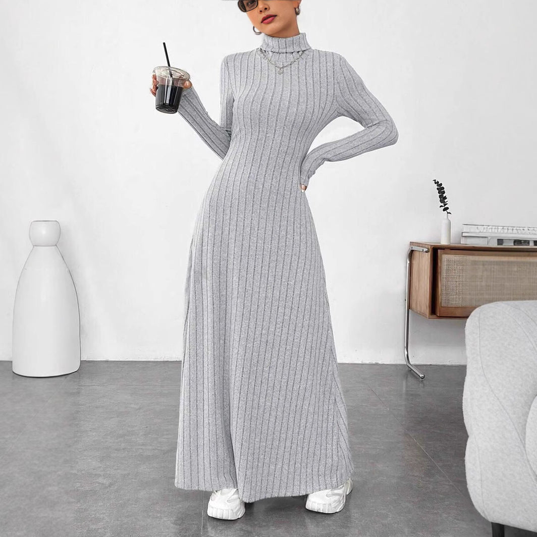 Ribbed Turtleneck Long Sleeve Maxi Sweater Dress