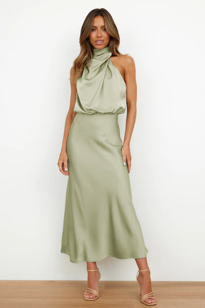 Satin Sleeveless Dress, Elegant Celebrity Evening Dress