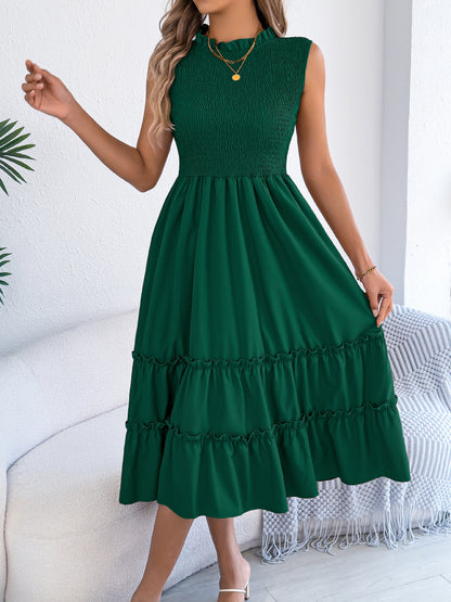 Smocked Sleeveless Ruffle Midi Dress Flowy Summer