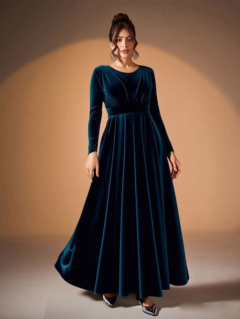 Plus Size Velvet Long Sleeve Formal Maxi Dress