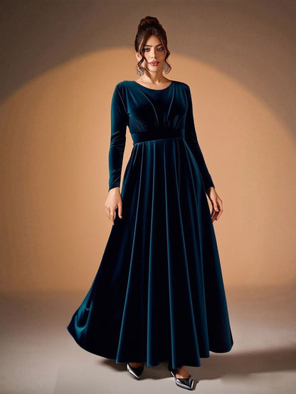 Plus Size Velvet Long Sleeve Formal Maxi Dress