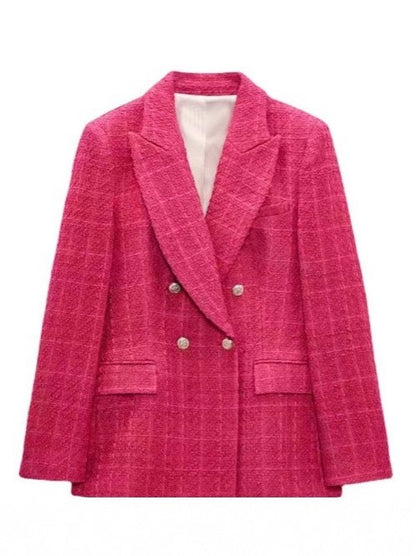 Women's Tweed Double Breasted Blazer Jacket