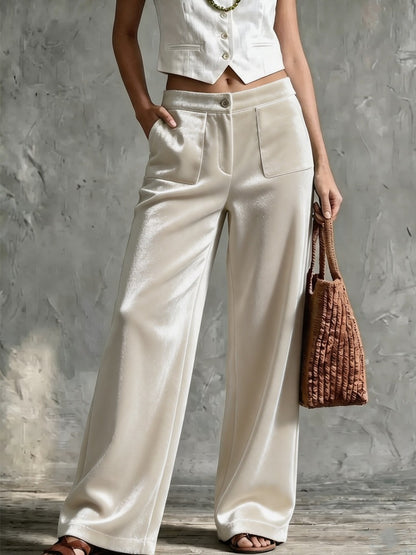 Women's Velvet High Waist Wide Leg Pants Pockets