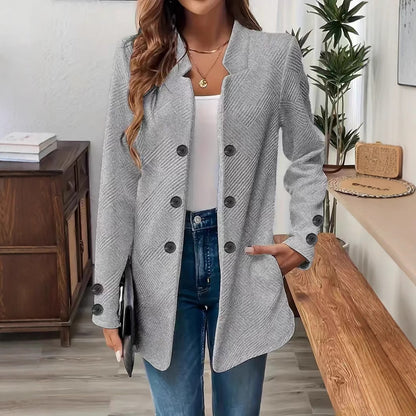 Women's Textured Double Breasted Blazer Jacket Long Sleeve