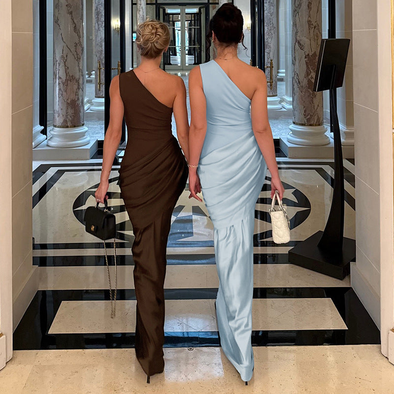 One Shoulder Ruched Bodycon Maxi Dress
