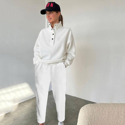 Women's Oversized Fleece Button Mock Neck Sweatsuit Set