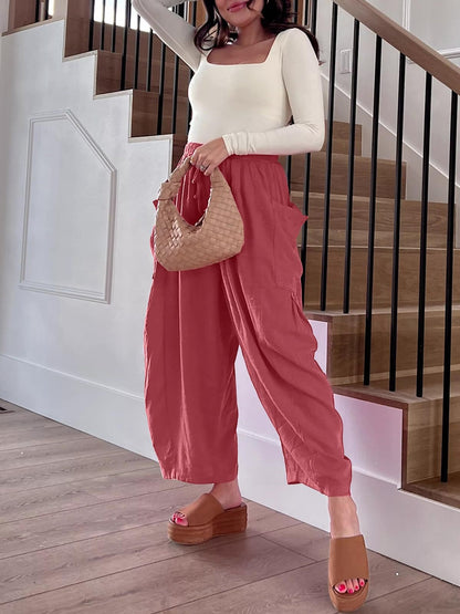 Wide Leg Linen Pants Women's High Waist Casual Loose Fit