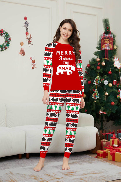 Christmas Tree Bear Letter Striped Parent-child Dress Printed Christmas Pajamas