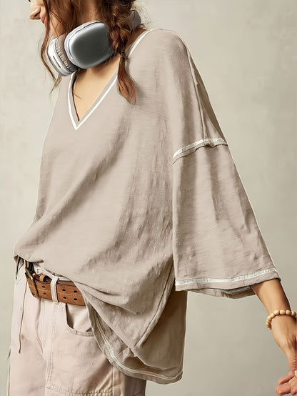 Women's Oversized V-Neck Batwing Sleeve Casual Top
