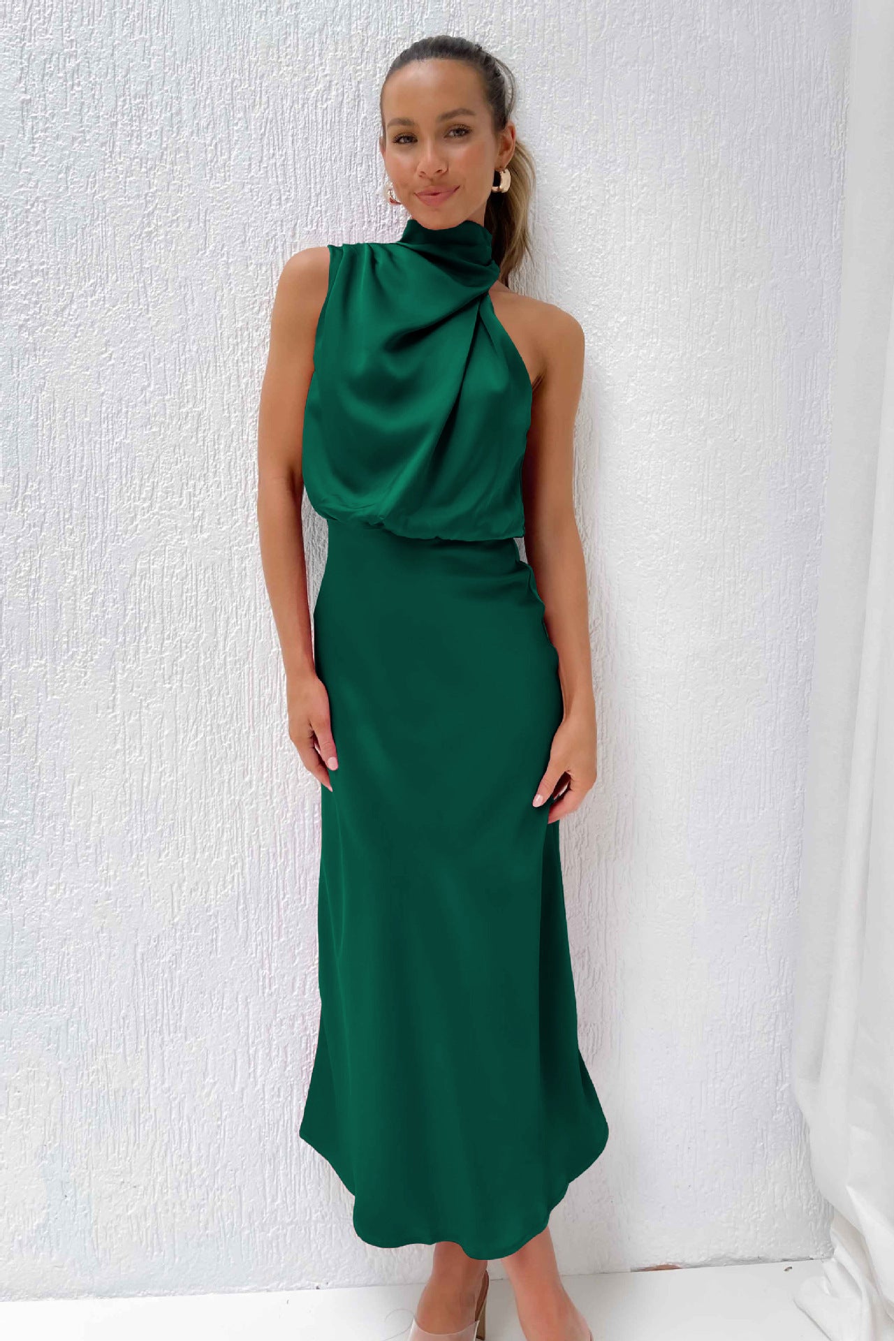 Satin Sleeveless Dress, Elegant Celebrity Evening Dress