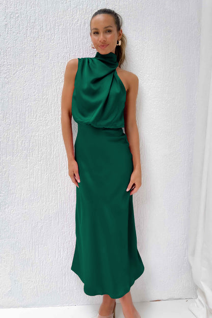 Satin Sleeveless Dress, Elegant Celebrity Evening Dress