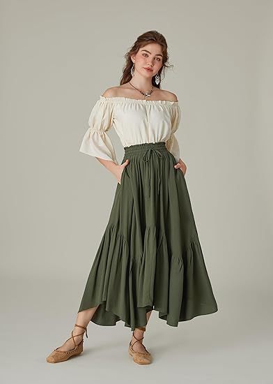 Women's High-Waisted Tiered Maxi Skirt – Vintage Boho Long Skirt