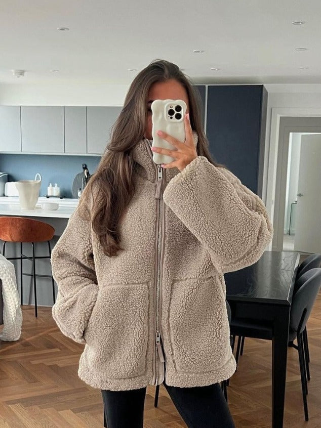 Women's Oversized Sherpa Jacket Zip Up Fleece Coat