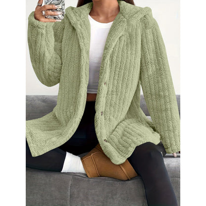 Hooded Sherpa Fleece Jacket with Button Closure