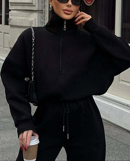 Women's Oversized Half Zip Sweatshirt Wide Leg Pants Set