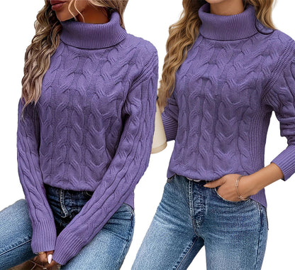 Women's Cable Knit Turtleneck Sweater Long Sleeve