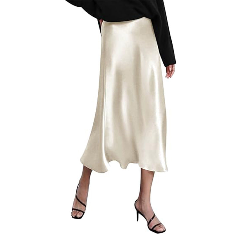 Women's Satin High-Waist Midi Skirt – Elegant Summer Slip Skirt