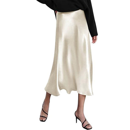Women's Satin High-Waist Midi Skirt – Elegant Summer Slip Skirt