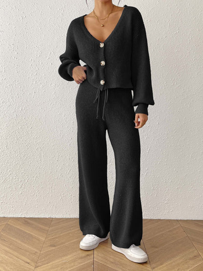 Cozy Two-Piece Set | Buttoned Cardigan & Drawstring Trousers