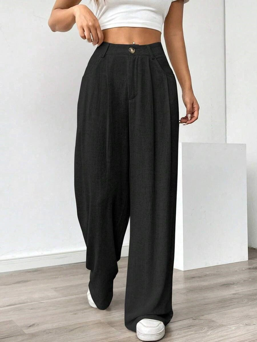 Women's High-Waist Wide-Leg Linen Pants – Casual Loose Summer Trousers