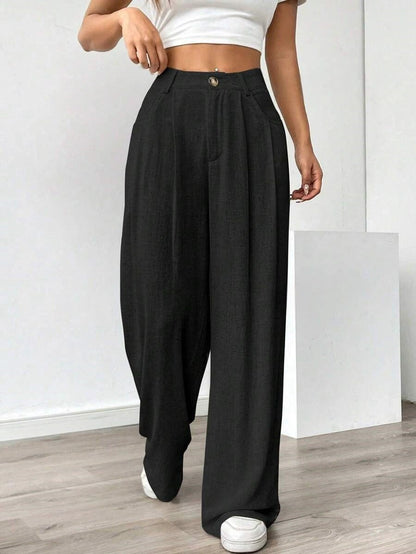 Women's High-Waist Wide-Leg Linen Pants – Casual Loose Summer Trousers