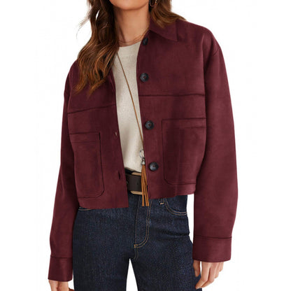 Women's Faux Suede Cropped Jacket Button Front
