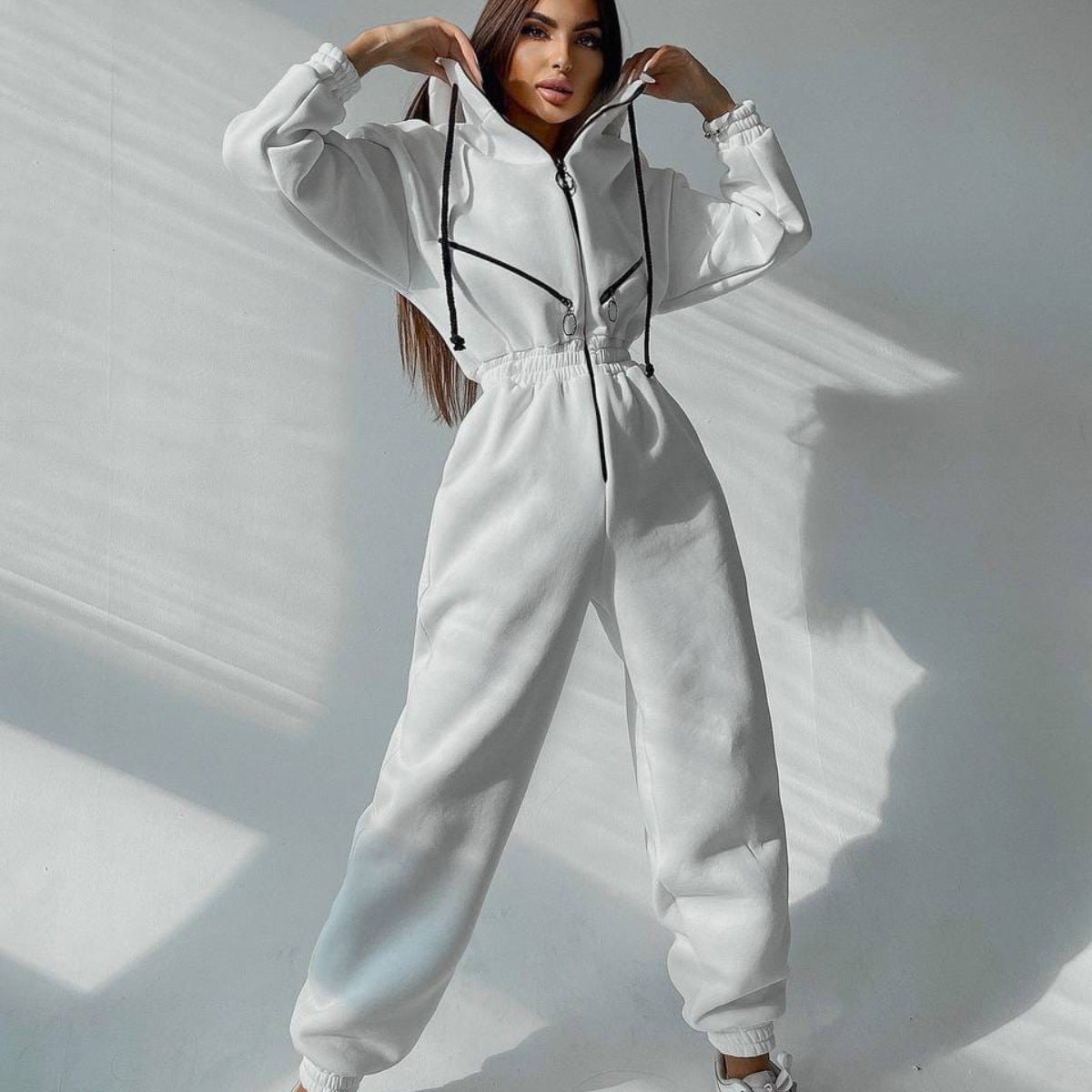 Women's Oversized Zip-Up Hooded Fleece Jumpsuit