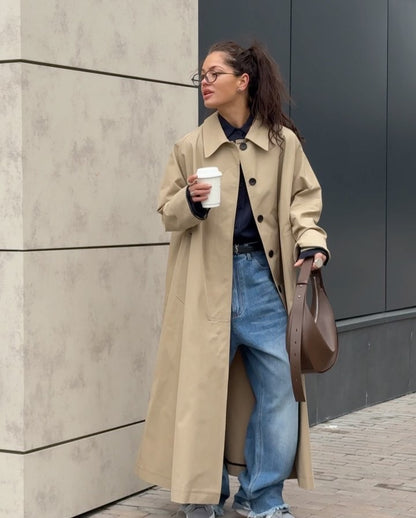 Women's Oversized Long Khaki Trench Coat
