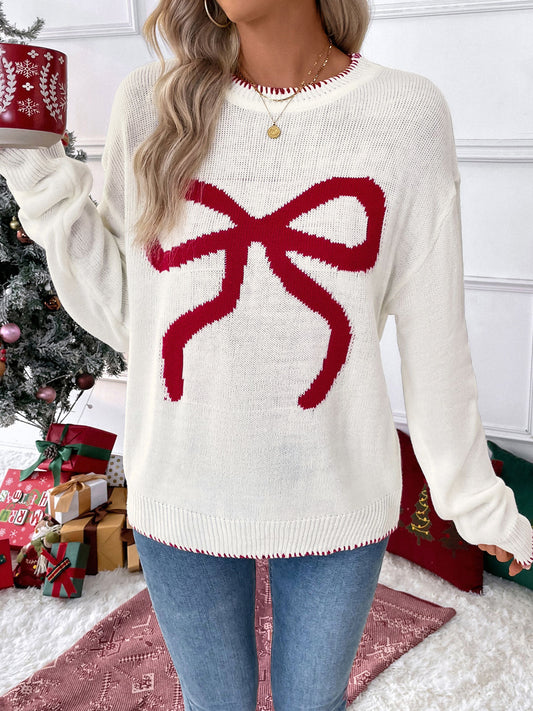 Christmas/Valentine’s Day Bow Knit Sweater Holiday Pullover