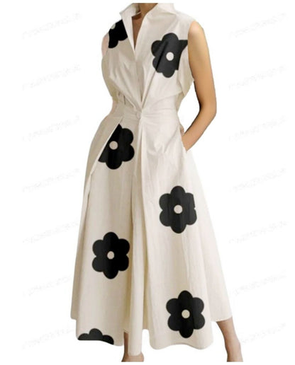 Women's Plus Size V-Neck Printed A-Line Midi Dress