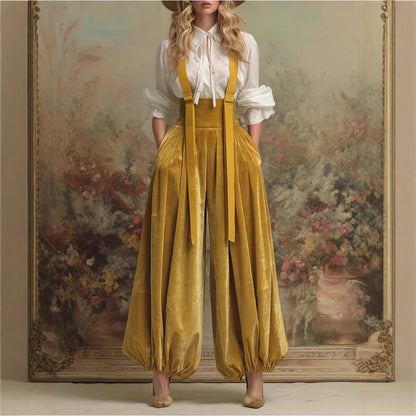 Women's Velvet Suspender Balloon Pants High Waist