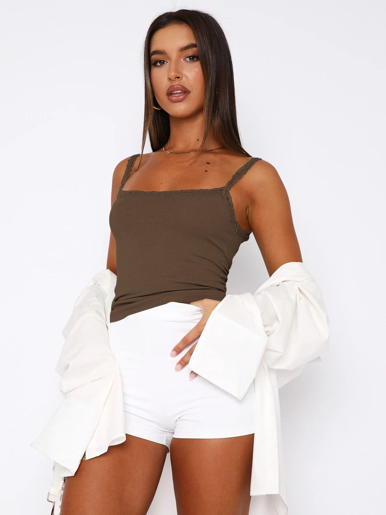 Lace Trim Cami Top Slim Fit Basic Tank