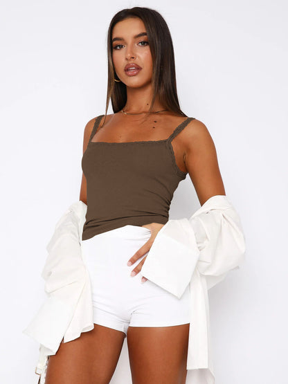 Lace Trim Cami Top Slim Fit Basic Tank