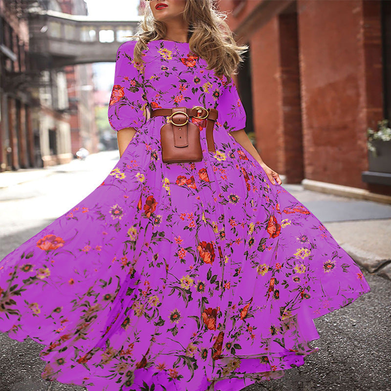 Women's Floral Maxi Dress Long Sleeve A-Line Flowy