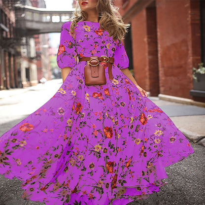 Women's Floral Maxi Dress Long Sleeve A-Line Flowy